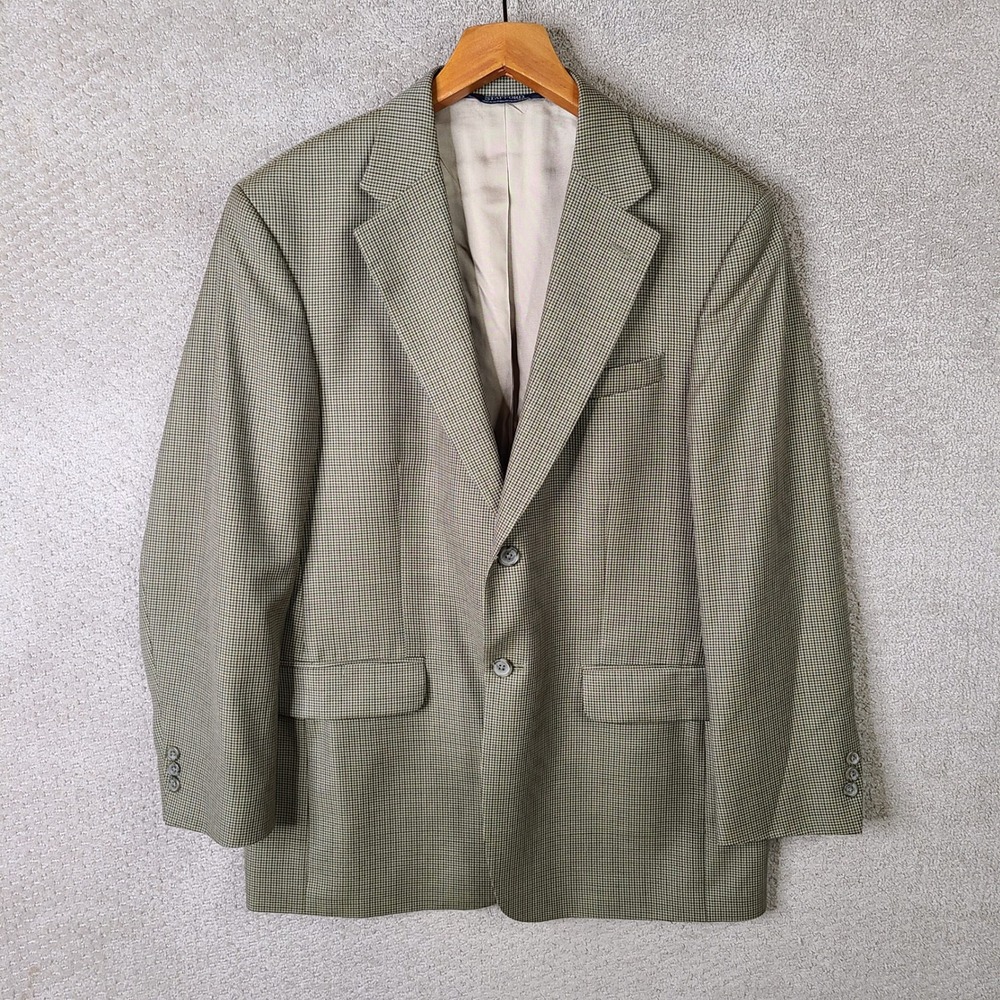 Stafford Jacket Men 40R Beige Houndstooth Blazer Two Button Wool Blend Suit Coat